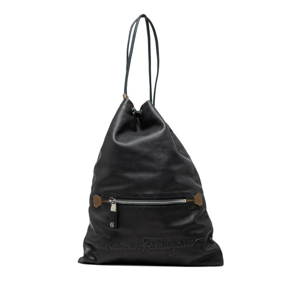 Salvatore Ferragamo Shoulder Bag Black Brown Leather